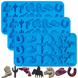 Sidosir 3Pcs Cowboy Chocolate Silicone Molds, Western Theme Cowboy Horse Boots Hat Mold for Baking, Cowboy Gummy Candy Mold for Cupcake Decorations