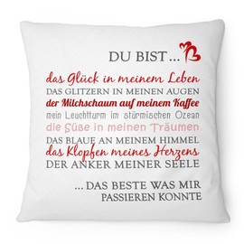 Fashionalarm Cushion "Du bist das Beste was mir passieren konnte", 40 x 40 cm, with filling, gift idea, couples, girlfriend, wife, Valentine's Day, anniversary, colour: white