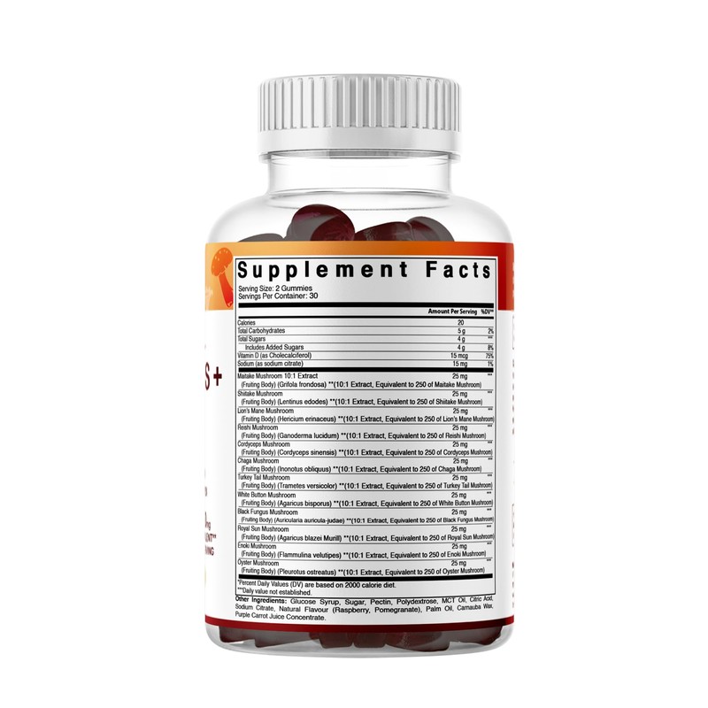 Vitamatic Mushroom Complex with D3, 60 Pectin Based Gummies