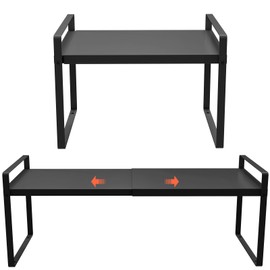 (2-Pack) 11" Cabinet Shelf Organizer Set, 14"~25" Expandable Shelves for Kitchen Cabinets & Cupboards, Perfect for Dishes, or Small Appliance Storage
