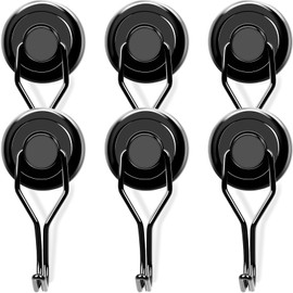 MIKEDE 110 LBS Black Magnetic Hooks, 6 Pack Swivel Swing Magnet Hooks Heavy Duty, Strong Neodymium Magnets Hanger for Hanging, Grill, Cruise Cabins - 32mm(1.26in) in Diameter