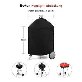 Dokon Kettle Grill Cover, Weatherproof, Kettle Grill Cover, Winterproof, 420D Oxford Fabric, Windproof, Anti-UV Grill Cover, Gas Grill Protective Cover with Handles, Round, Diameter 71 x 68 cm