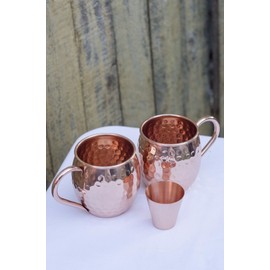 Moscow-Mix Set of two100% copper heavy duty Moscow Mule 16 oz mugs with a free shot glass