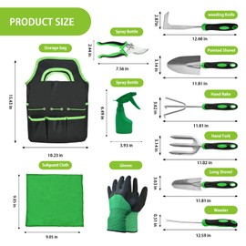 11Pcs Heavy Duty Gardening Tool Set, Shovel Stainless Steel with Non-Slip Rubber Grip, Canvas Storage Bag for Women Gardeners Pruning Shears Plant Care Weeding Tools