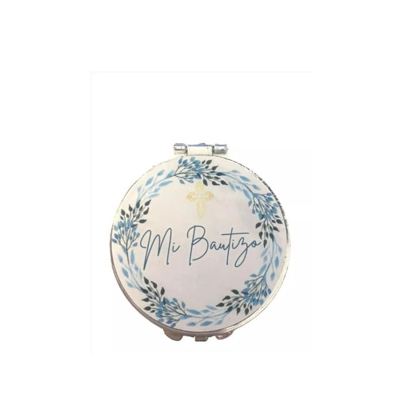 30 Pz. Recuerdo Bautizo Espejo Listo para Entregar (Circulo Azul)