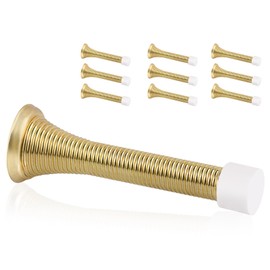 KOVOSCH 10 Pack Spring Door Stopper Bright Brass - 3-1/4" Flexible Gold Spring Door Stops with White Rubber Bumper Tips