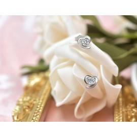 Sterling Silver Cubic Zirconia Heart Earrings Hypoallergenic Heart Shape Crystal Earrings Love Round Rhinestone Earrings Hollow Earrings Sparkling Earrings Jewellery Gift for Women Girls, Sterling