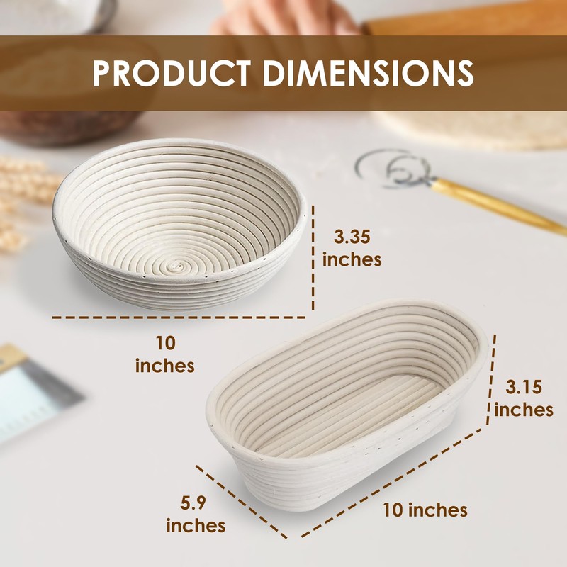 Premium Bread Banneton Proofing Basket Set of 2, 10 inch