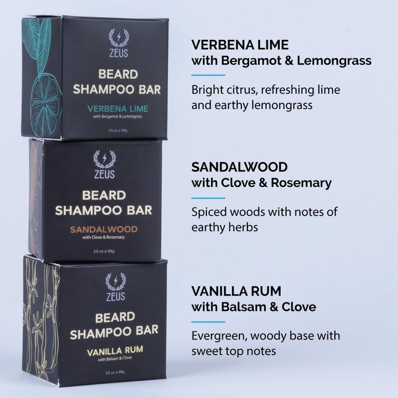 ZEUS Beard Shampoo Bar with Natural Oils, Hydrating Beard Soap