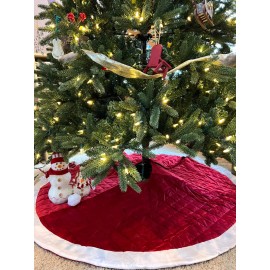 Ricki and Richi Classic Velvet Christmas Quilted Tree Skirt|Xmas Tree Bottom Decoration,54"