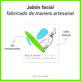RICE & SHINE | Jabón Facial Natural con Aceite de Germen de Arroz - Vitamina E Antioxidante | Limpieza Profunda e Hidratación | Reductor de Acné y Líneas de Expresión