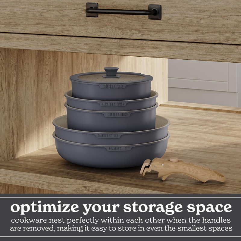 Country Kitchen Cookware Set with Removable Handle, Oven & RV