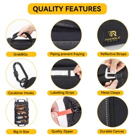 Roll up tool bag organizer with Carabiners - 4 Large Oversized Pockets with Labels-Tool roll bag organizer - Canvas foldable tool Bag organizer | Tool organizer bag for Mechanic, Electrician & more
