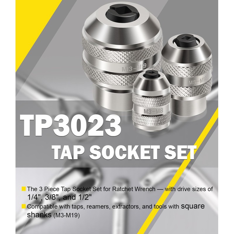3-Piece Tap Socket Set Use with 1/4" & 3/8" &