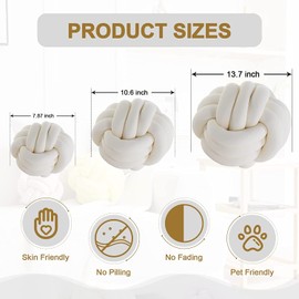 Cloudz Knot Pillow Large 12" Home Decorative Throw Pillow Ball Ivory Cream White Soft Sensory Stress Relieving Cushion Plush Pillow Handmade Knitted Large 12" White
