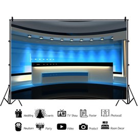 Leyiyi 10x6.5ft News Broadcast Hall Backdrop Recetation Desk Modern Office Interior Program Record Front Table TV Show Photo Background Business Study Adults Portrait Studio Prop Vinyl Wallpaper
