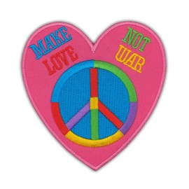 Pink Heart Peace Sign "Make Love Not War" Iron-On Patch Iron-On Appliqué Iron-On Patch Size 7.6 x 7.9 cm