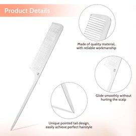 Metal Rat Tail Comb Stainless Steel Hair Combs Flat Top Fine Cutting Comb Teasing Pin Tail Barber Comb with Parting Tip, Rat Tail Comb with Metal Pick for Hair Stylist Women Men