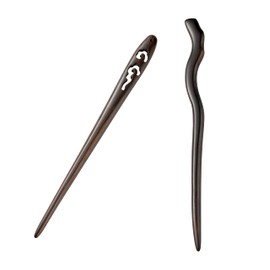 Liasun Classical Handmade Carved Hair Sticks-Natural Black Sandalwood(ebony) Hair Styling Pins Chopsticks for Hair Updo Making Accessory-7 Inches Long (STY2 Pack of 2)
