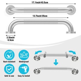 IJDD 16 Inch Shower Grab Bars for Seniors 2 Pack Stainless Steel Knurled Non Slip Safety Bars for Showers and Walls, Fall Prevention and Handicap Support, Daily Balance Assistive Gifts for Elderly