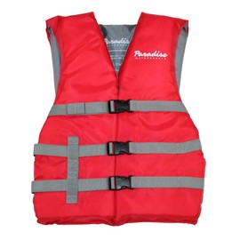 Paradise Water Sports - Universal Adult Type III PFD, USCG Approved Life Vest for Boating, Swimming and Watersports - Red (One Size)