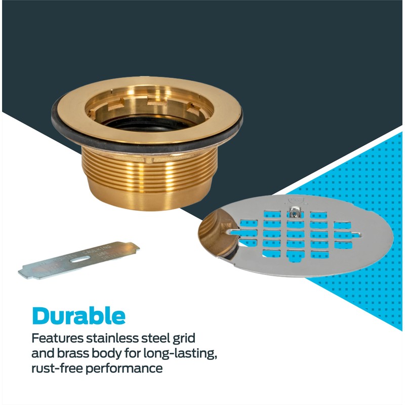 EZ-FLO 2 Inch IPS No Caulk Brass Shower Drain, Stainless