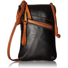 Monahay Small Italian Leather Cross Body Cell Phone and Passport Travel Pouch Bag MH9723 … (Black/Tan)