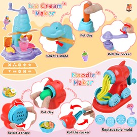 4 in 1 Color Dough Set for Kids 2-4 4-8 Play Kitchen 59Pcs Ice Cream Slime Tools Accessories Kit Playset Noodle Hamburger Maker Food Toy Arts Crafts Birthday Gift 3 4 5 6 7 8 Year Old Boys Girls Toys