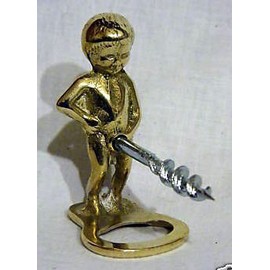Corkscrew made of brass, child, cork, wine