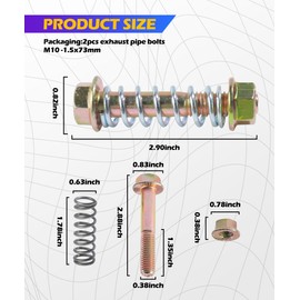 SCUARI 2PCS Automobile Exhaust Bolts and Springs,Car Accessories,M10-1.5x67mm Automotive Exhaust Spring Bolt and Nut Hardware Repair Replacement Kit,Suitable for Most Cars,Trucks,SUVs,Motorcycles