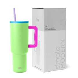 Simple Modern - Vaso de 40 onzas con asa y tapa de popote, botella de agua de acero inoxidable reutilizable y aislada, para uso en portavasos, regalos para mujeres, hombres, él, ella, colección Trek,