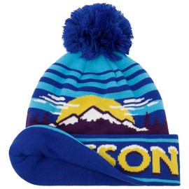 Stetson Snowy Mountains Freestyle Beanie Hat Women/Men - with Cuff Pompom Winter Autumn-Winter - One Size Blue-Yellow