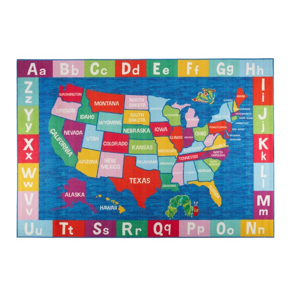 Eric Carle Elementary USA Map Kids Machine Washable Area Rug Blue/Red, 6'6"x9'5"