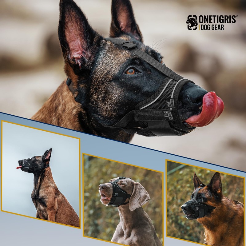 OneTigris Muzzle, Nylon Muzzle for Dogs, Adjustable Webbing, Suitable for
