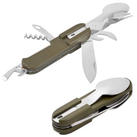 Dokeno Stainless Steel Camping Cutlery Set of 2, Foldable Outdoor Cutlery, 8-in-1 Stainless Steel Folding Cutlery Portable Travel Cutlery for Hiking Picnic Travel (Green)