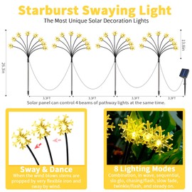 Newhale Set of 4 Snowflake Solar Christmas Decorations, 8 Modes Swaying Garden Lights, Outdoor Pathway Solar Christmas Stake Lights, Upgraded Base on Firefly Light for Lawn Decor (Warm White)