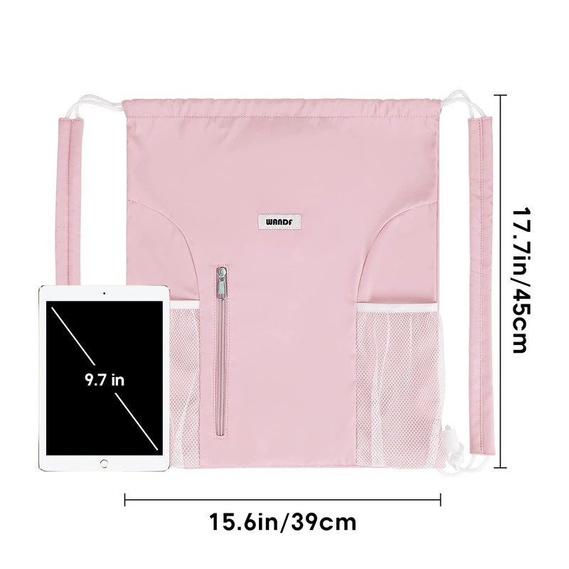 WANDF Drawstring Backpack with Shoulder Pad Sports Gym Backpack with