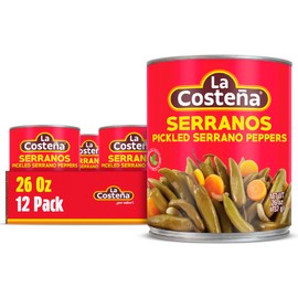 La Costeña Whole Serrano Pepper & Sliced Carrots - Spicy Green Chiles for Mexican Food, Pico de Gallo, Taco Seasoning, Salsa Verde & Guacamole - Hot Pickled Vegetables - 26 oz, 12 Pack Cans