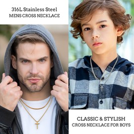 LUXEJEW Silver Gold Black Mens Cross Necklaces Stainless Steel Cuban Link Chain Rope Chain Layered Cross Pendant Necklace for Men 16-26 Inches, 24in/26in, Stainless Steel, No Gemstone
