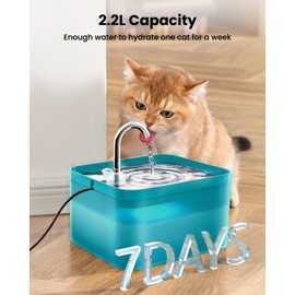 Cat Fountain, 2.2 L Drinking Fountain for Cats, Super Quiet, Tap Design Water Fountain for Cats with LED and Activated Carbon Filter, Easy to Clean, Two Water Flow Designs (Green 2.2L)