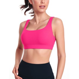 HeyNuts Wonder Sports Bras for Women Medium Support Yoga Bras Workout Bras with Removable Pads Dazzling Pink XL