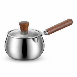 iziusy 27 fl oz (800ml) Butter Warmer Pot Stainless Steel Sauce Pan with Lid and Wooden Handle, 1–2 Servings for Heating Coffee, Milk, Chocolate Suitable for Induction and Gas stoves