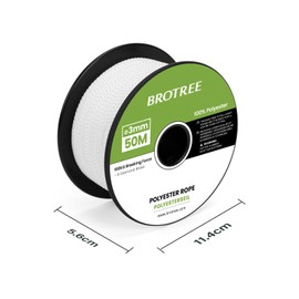 Brotree Polyester Rope 3 mm x 50 m White - 100% Polyester Rope Cord Universal Rope on Spool - 100 kg Breaking Load