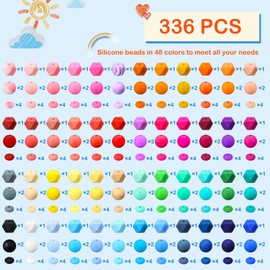 Hotop 336 Pcs Silicone Beads for Keychain Making, 12 mm 14 mm 15 mm Silicone Beads Bulk 48 Colors Loose Small Beads for Bracelets and Necklaces Assorted Beads Jewelry Making DIY Crafts Accessories