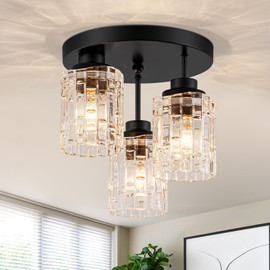 Ymlii 3-Lights Semi Flush Mount Ceiling Light Fixture,Matte Black Kitchen Ceiling Light with Glass Shades,Hallway Light Fixtures Ceiling Mount for Foyer Entryway Bathroom