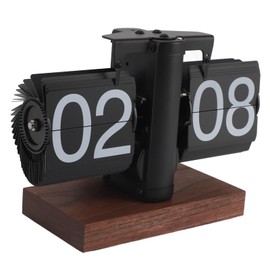 Flip Down Clock Digital Mechanical Retro Folding Clock with Thick Wooden Base Minimalist Car Flip Clock Large Numbers Desk Clock Table Clock 24 H 15 x 8 x 14 cm