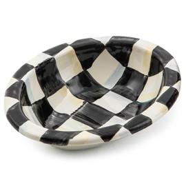 MACKENZIE-CHILDS Enamel Soap Dish, Decorative Soap Holder for Bathroom or Kitchen, Black-and-White Courtly Check