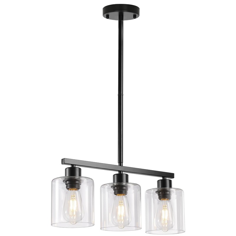 ROCUNSI 3-Light Kitchen Island Lighting, Black Pendant Light Fixture, Farmhouse