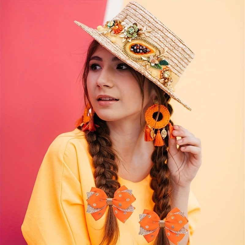 2PCS 4" Glitter Ribbon Hair Bow Clips Sparkly Sequins Alligator