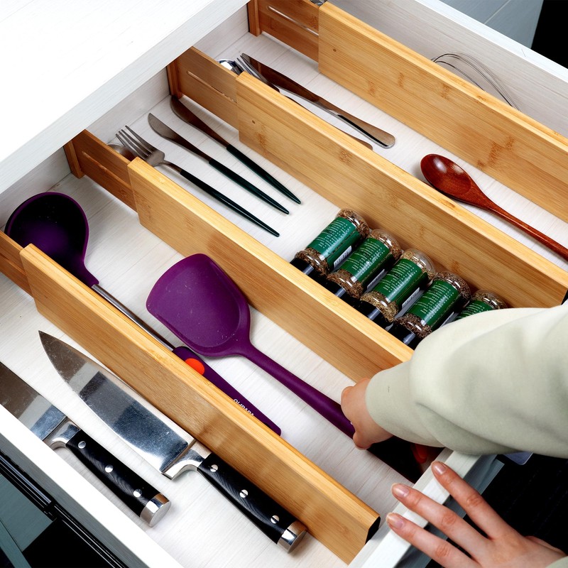 Utoplike Bamboo Drawer Dividers Large, 4'' High Adjustable Kitchen Drawer